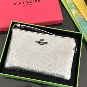 Coach Metallic Silver Wristlet